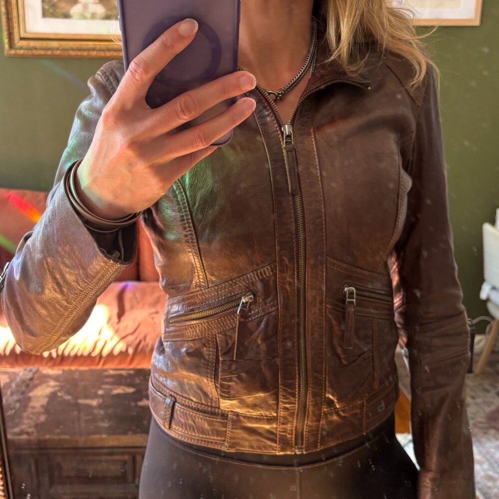 Oakwood Leather Biker Jacket Woman Small brown